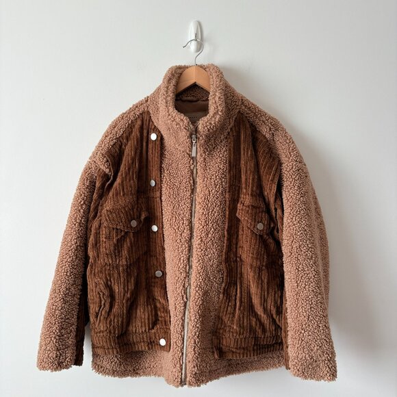 Blank NYC Fuzzy Wuzzy Corduroy Sherpa Mix Trucker Jacket Brown Tan Size Small - Picture 6 of 10